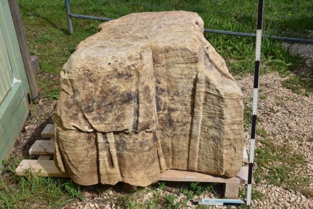 Large relief block Man with staff. Photo: LDA in the RPS, K. Kortüm