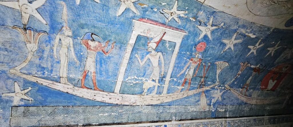 One of the panels with decoration found, the boat of Ra. Credit: University of Barcelona