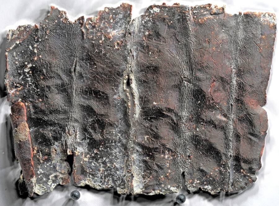 An unrolled curse tablet written in the extinct Gaulish language. Credit: Service Archéologie Orléans (SAVO)