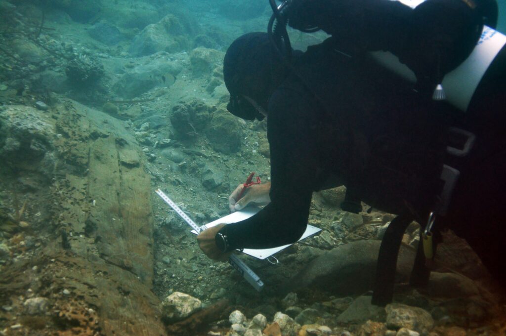 Over the centuries, mollusks have eaten away at the ship's hull, which was constructed using the "on the shell" technique. Credit: University of Udine