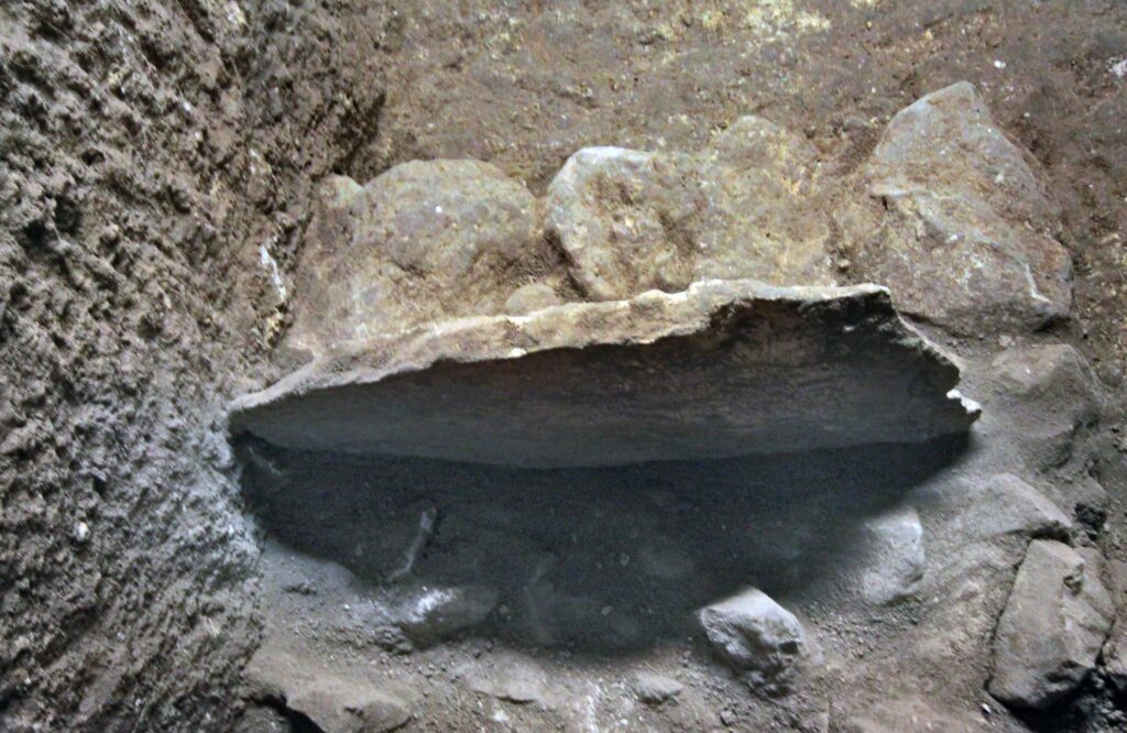 The standing stone uncovered during the excavation: "The most significant and dramatic find revealed." Credit: Vladimir Naikhin, Israel Antiquities Authority.