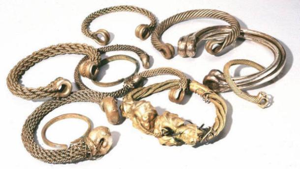 The torcs came in a range of sizes and were buried in 14 separate Iron Age metal hoards recovered in Norfolk. Credit: The Trustees of the British Museum