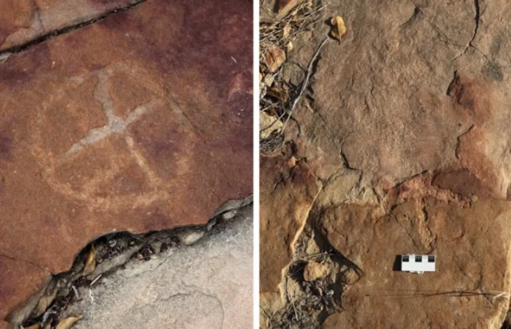 9,000-Year-Old Rock Art Suggests Early Humans Interacted with Dinosaur Footprints