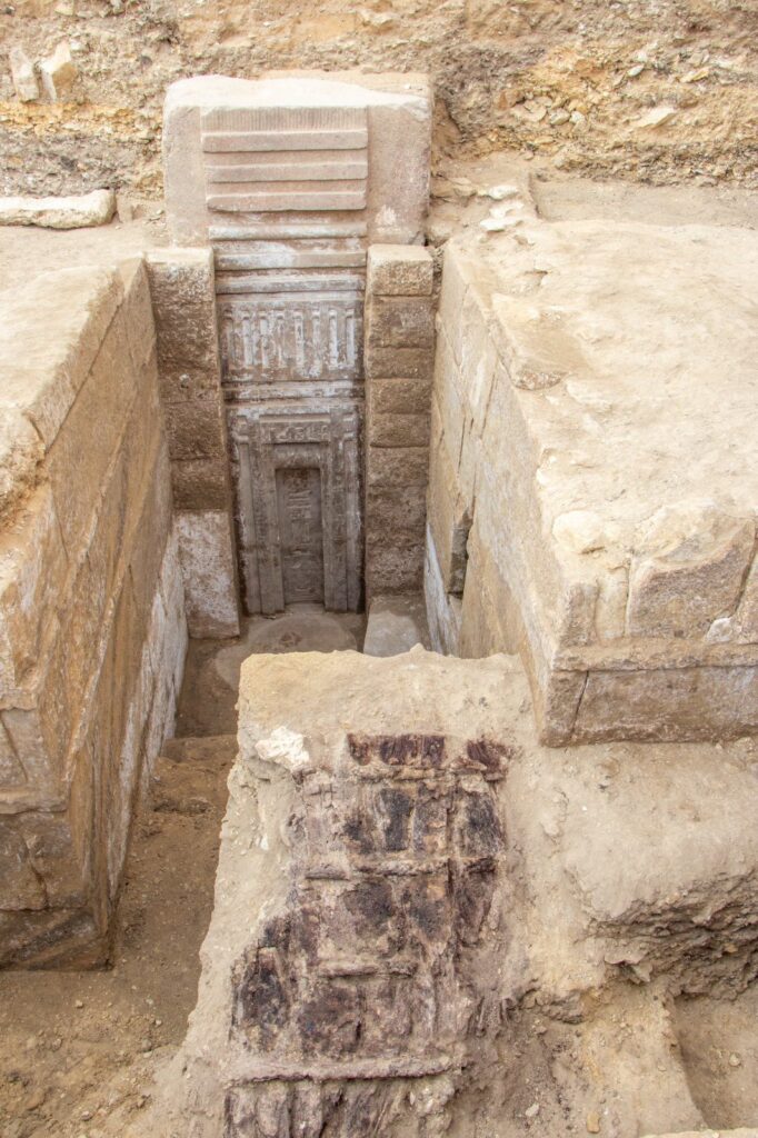 The monumental pink granite false door. Credit: Ministry of Tourism and Antiquities of Egypt