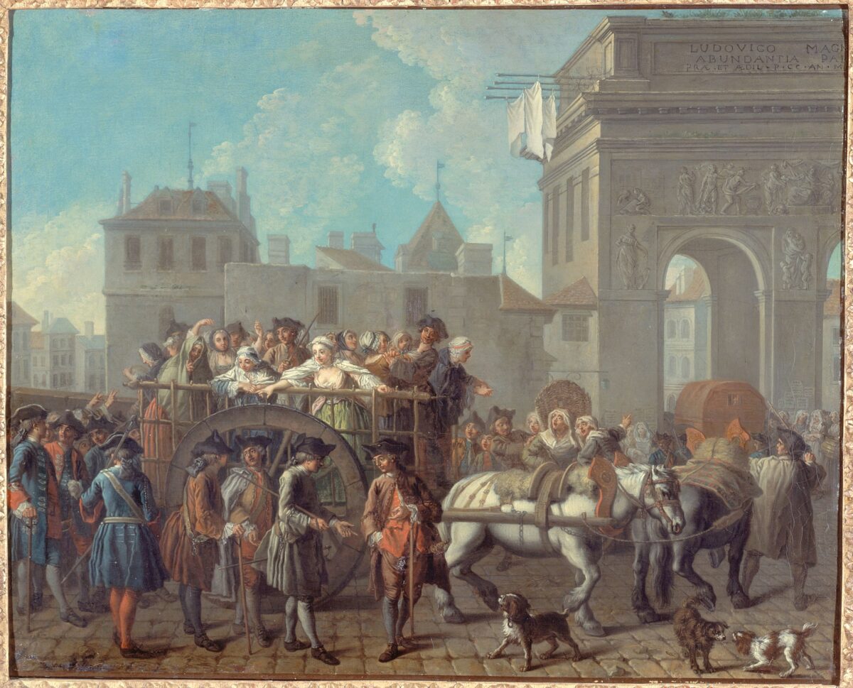 French prostitutes being taken to the police station; painting by Étienne Jeaurat. Credit: Public Domain