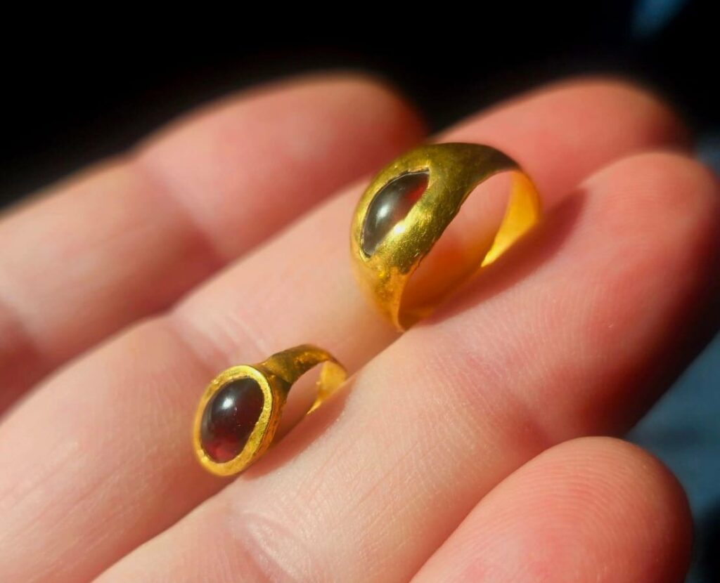 2,300-year-old gold rings found at the Givati Parking Lot, outside Jerusalem’s Old City in 2024 and 2025. Credit: Yiftah Shalev, Israel Antiquities Authority