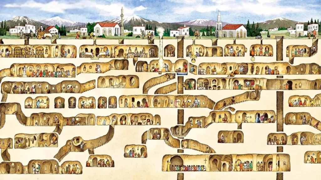 For perhaps thousands of years, local Cappadocians retreated underground when enemies approached. Their subterranean city was rediscovered by accident. (Credit: Yasir999, CC BY-SA 4.0)