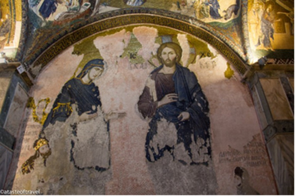 The sole depiction of Maria Palaiologina, known as "Mary of the Mongols," can be found in the grand Deesis mosaic within the Chora Church.