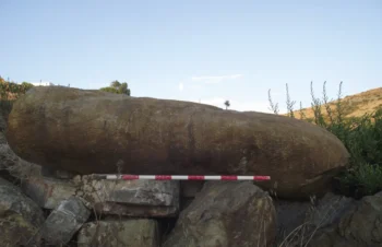 One of the standing stones the team found, which might have been used to mark territory. Credit: Hamza Benattia