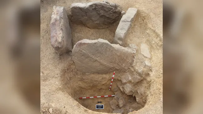 One of the newly discovered structures is a stone-lined burial chamber, or cist. Credit: Hamza Benattia