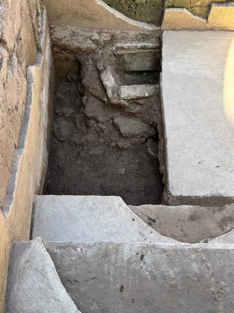 A detailed view showing the two distinct levels of the excavated structure, as identified within the former hot springs. Credit: Archaeological Park of the Appia Antica.