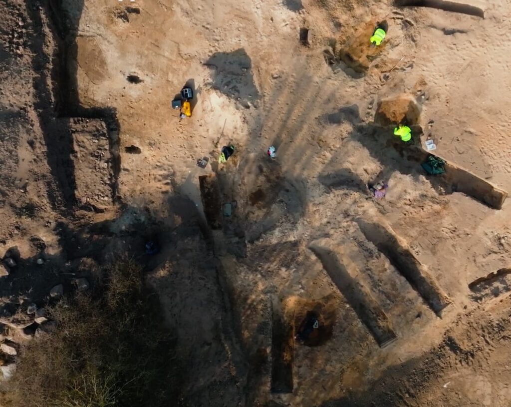 A closer look at the excavation site where 30 Viking Age graves were uncovered near Aarhus, Denmark. Credit: Moesgaard Museum