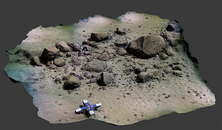 3D model of a section of the Ice Age stone wall on the Baltic Sea floor near Rerik, which is the starting point of the newly launched SEASCAPE collaborative project; additional megastructures are suspected in the Baltic Sea and will now be investigated in more detail. Image: P. Hoy / J. Auer