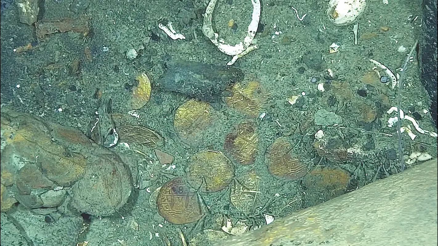 Coins were examined using an underwater vehicle on the shipwreck site off the coast of Colombia. Credit: ARC-DIMAR 2022 / Vargas Ariza et al.