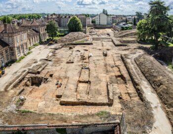 Drone view of the Melun (Metlosedum) excavation. Credit: Hamid AZMOUN, Inrap