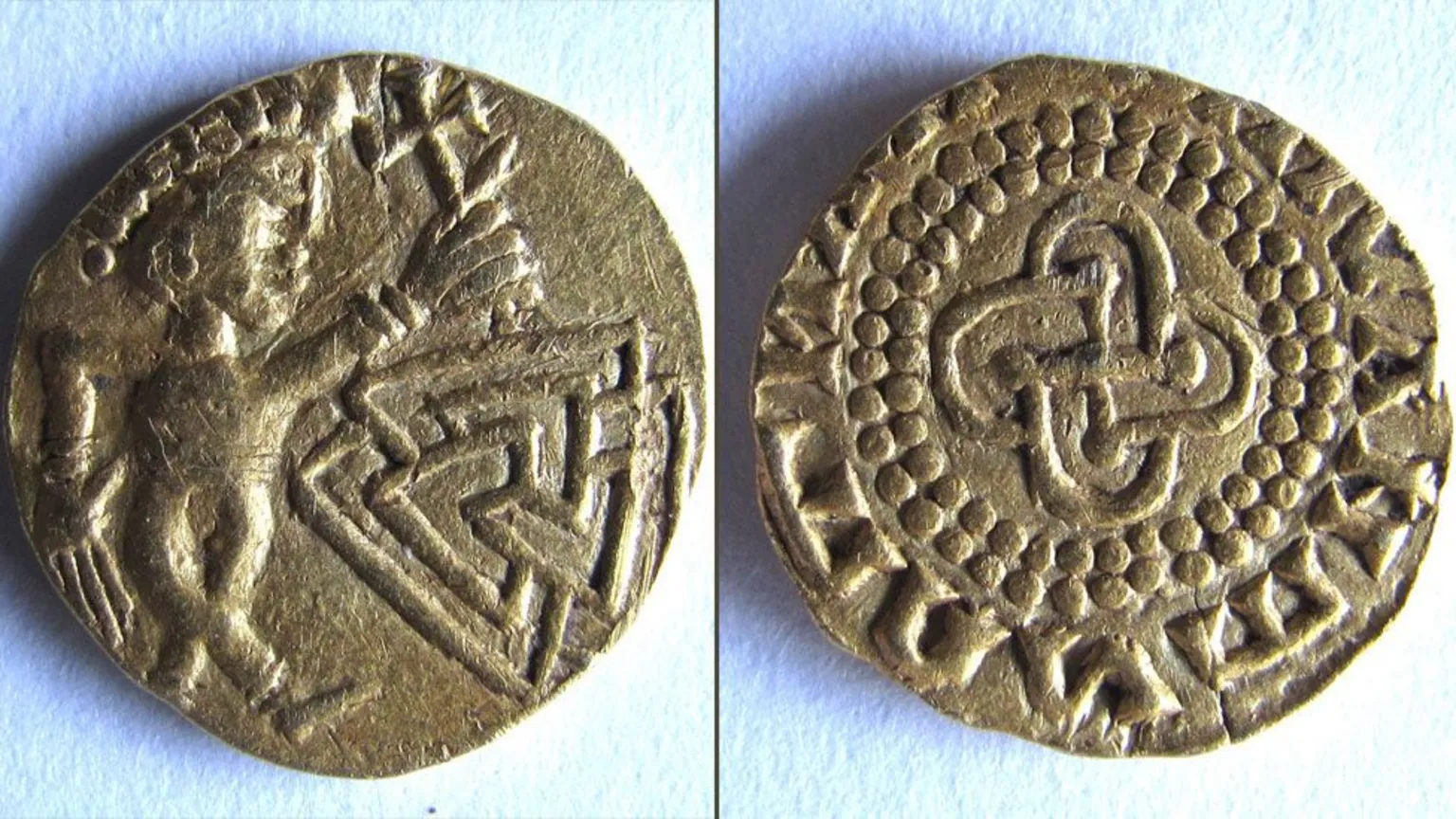 This 7th-century gold coin, no larger than a fingernail, offers a rare glimpse into early Anglo-Saxon artistry and symbolism. Credit: Adrian Marsden