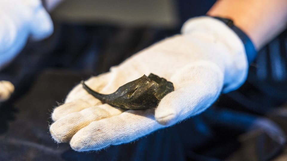 Fragment of a 1845-year-old Roman wrist purse found at Hradisko u Mušova fortress. Credit: Radim Strachoň, MF DNES, LN/Profimedia.