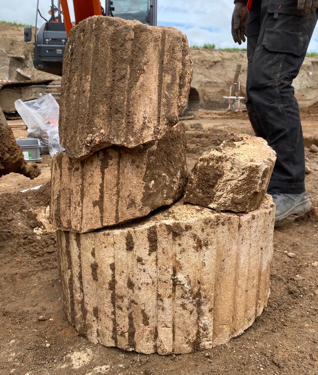 Fragment of a limestone column uncovered during excavations in Nijmegen, believed to be part of a colonnade surrounding the inner courtyard of a Roman public building. Credit: Gemeente Nijmegen