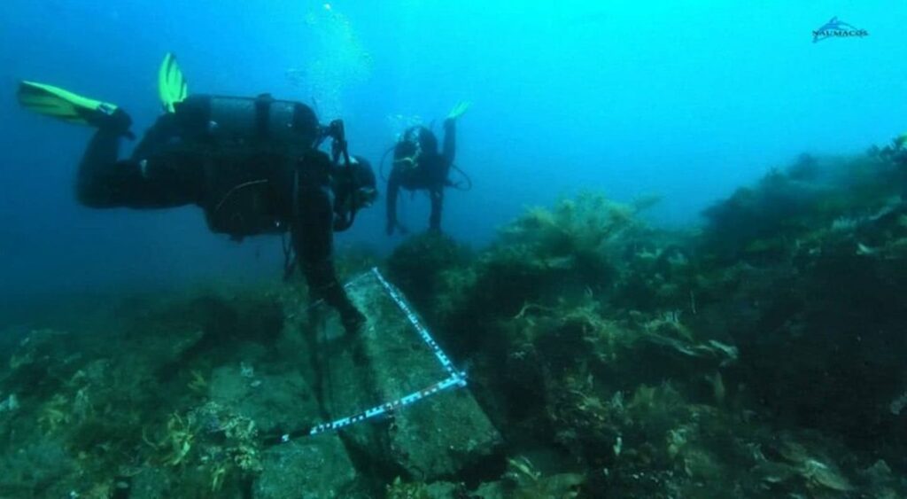 Archaeologists examine Roman-era materials deliberately placed underwater as part of an ancient breakwater system. Credit: Soprintendenza ABAP for the Metropolitan Area of Naples
