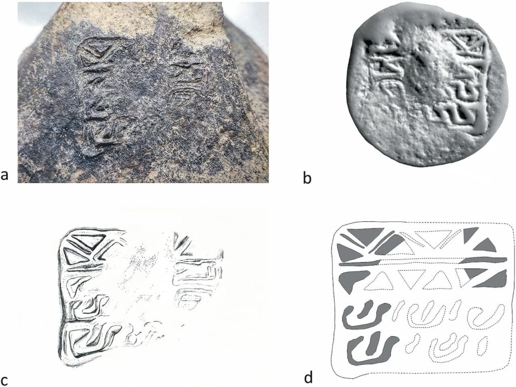 The details of the seal impression THS.2 and its modern mould illustrate the mirrored design of the original seal face. Credit: K. Sbonias et al. / V. Papazikou - doi:10.1017/S0068245425000024
