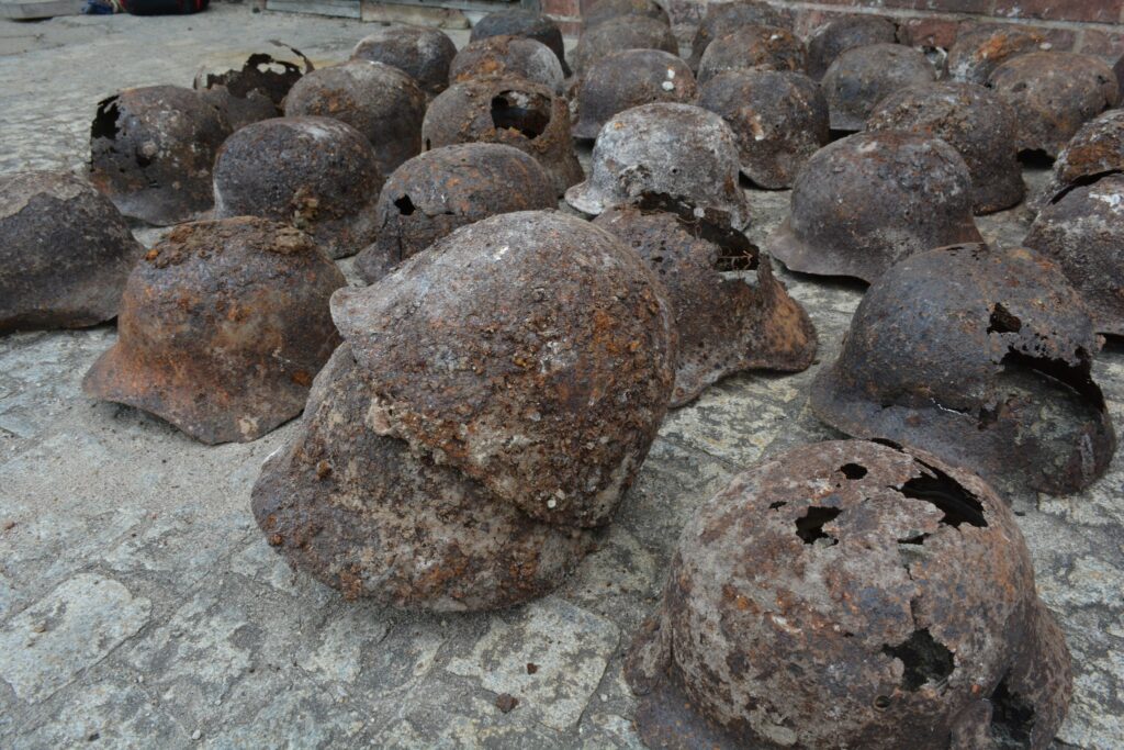 The helmets were discovered during renovation works on the same street. Credit: zwiadowcahistorii.pl, M. Grześkowiak, P. Duma