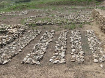 Foundation walls in one of the grid-planned structures