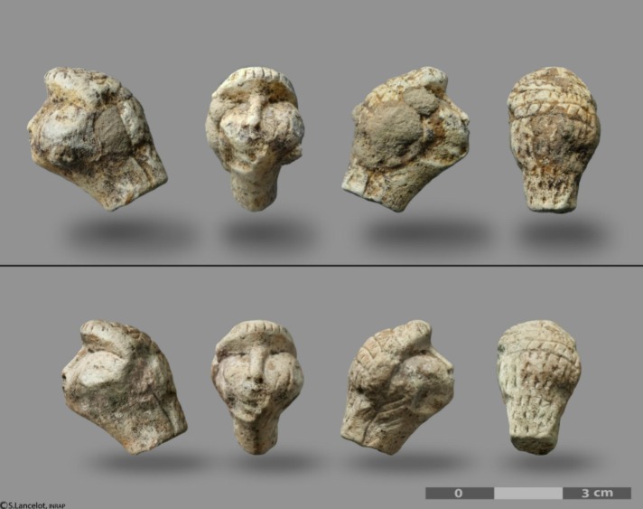 Figure Head shown before and after cleaning of concretions Credit: Stéphane Lancelot, Inrap