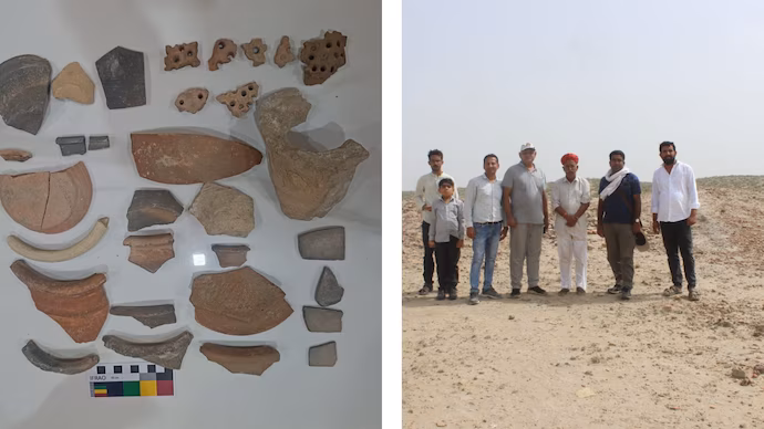 Harappan civilisation artefacts discovered in Jaisalmer and the team involved in the discovery.