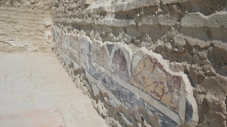The inner walls of the rectangular pool feature clay water pipes. Small niches were created to protect the fish from sunlight and provide them with shelter. In the ancient city of Tripolis. Credit: Sebahatdin Zeyrek/AA