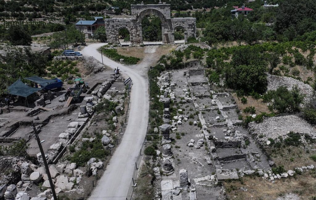 An aerial view from the archaeological excavations at the ancient city of Uzuncaburc in Mersin. Credit: AA