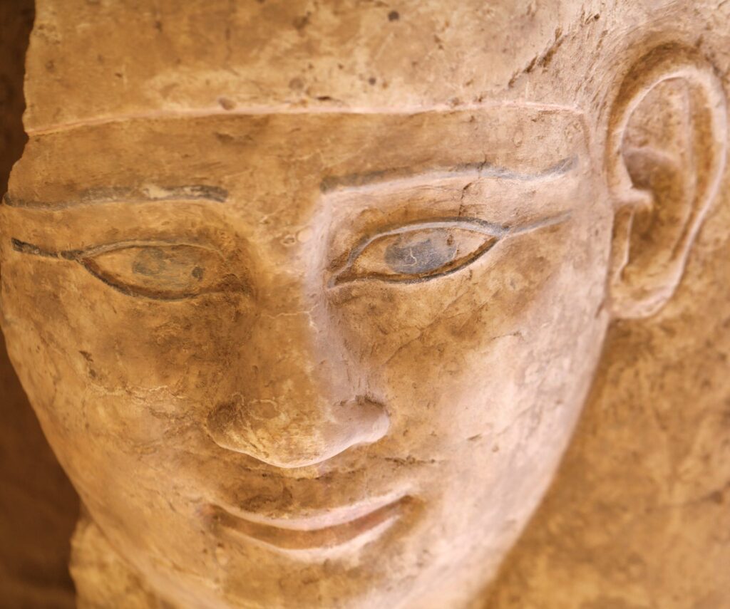 Limestone sarcophagus lid showing the idealized face of Ka-Mesio, found in Tomb 38 in Aswan’s necropolis. Credit: Ministry of Tourism and Antiquities of Egypt