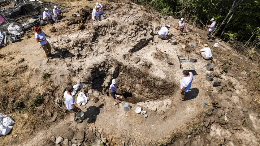 Triangular Stone Tower Dating from the Late 2nd Century Discovered near Sofia. Credit: BNT