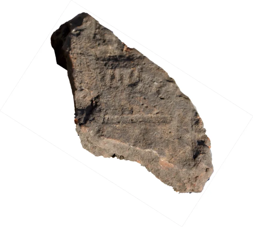 A fragment of roof tile decorated with what appears to be a menorah. Credit: F. Arias and B. Ceprián