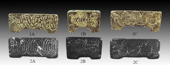 Chlorite container with snake and scorpion motifs. Top from Tepe Chalow, bottom from Bactria. Credit: Vahdati et al. 2025