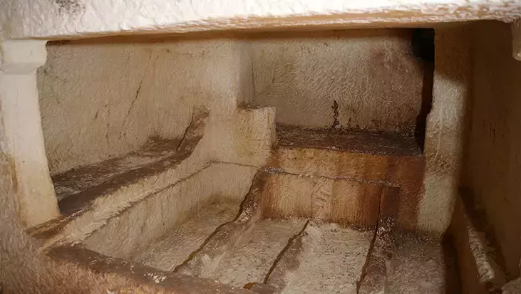Another chamber of the hypogeum-style tomb in Perre, Kingdom of Commagene, illustrating the underground burial architecture and funerary practices of the Hellenistic period. Credit: Ali Gazel
