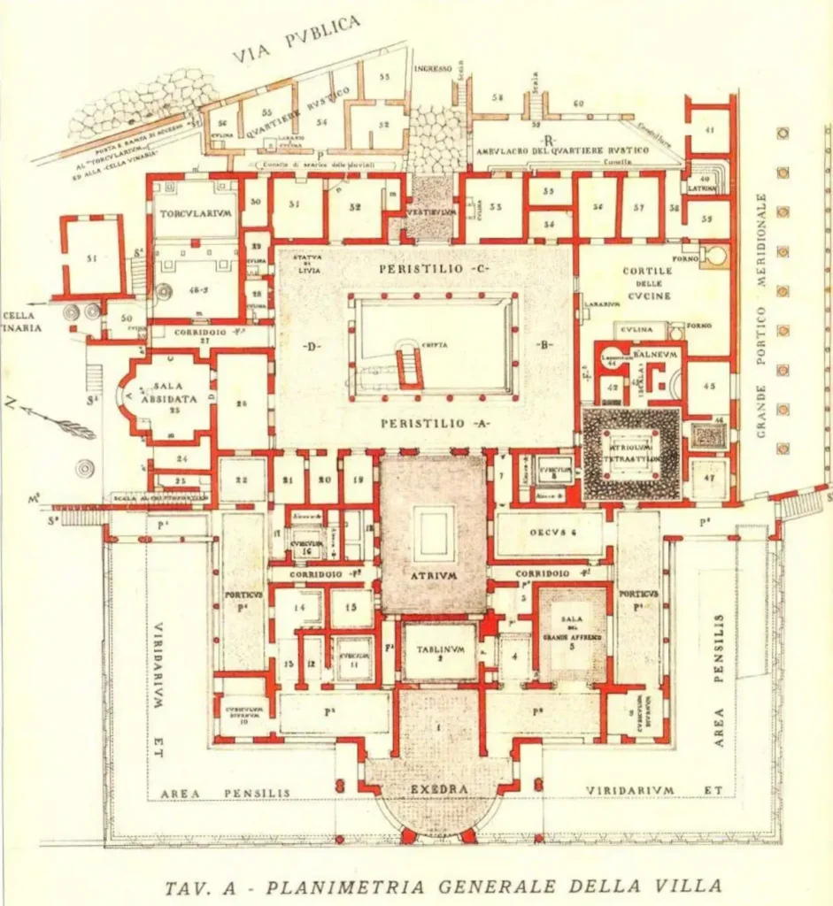 Ancient floor plan of the Villa. Credit: Ministry of Culture - Pompeii Archaeological Park.
