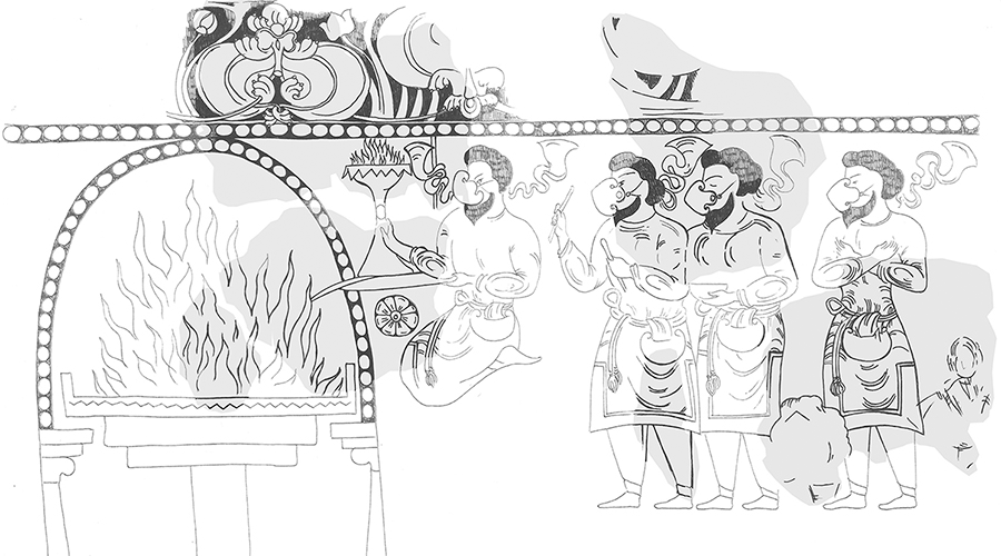 Artistic reconstruction of the wall painting. Illustration by Michael Shenkar & Maria Gervais, Antiquity (2025).