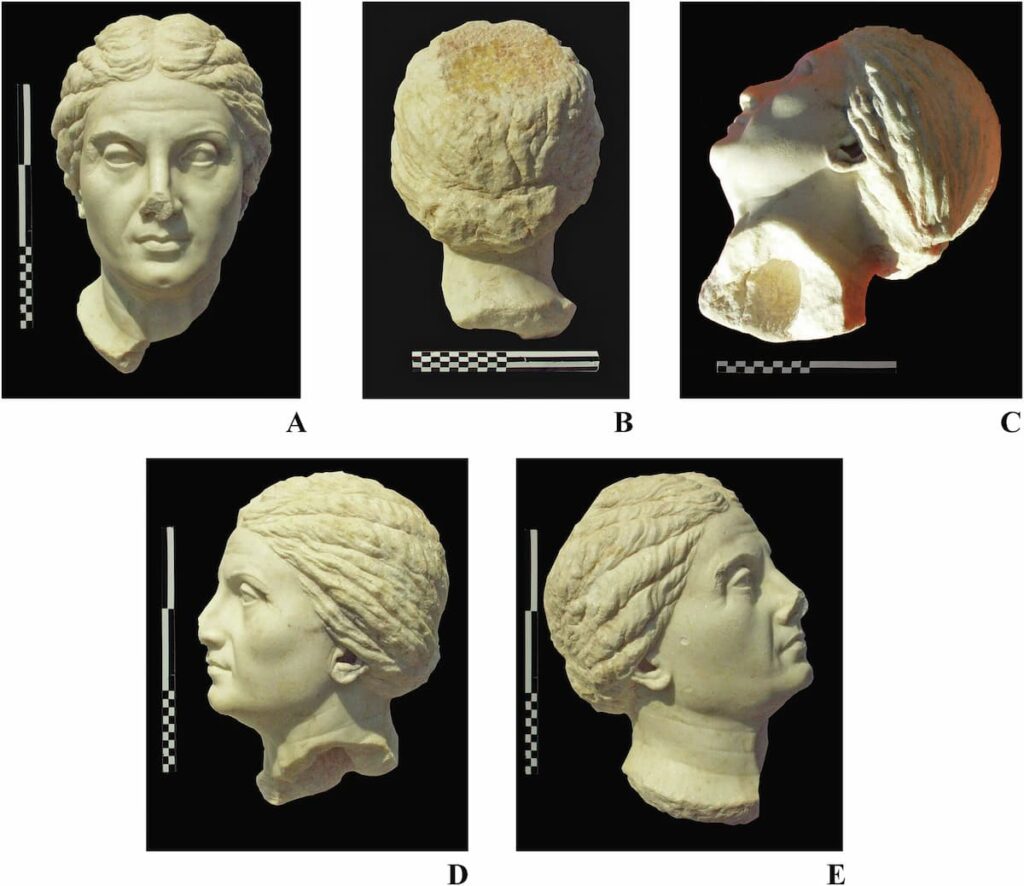 
Illustrations of the sculpture of the head of the woman. Credit: A.B. Biernacki, Klenina et al., npj Heritage Sci., 13, 400 (2025).