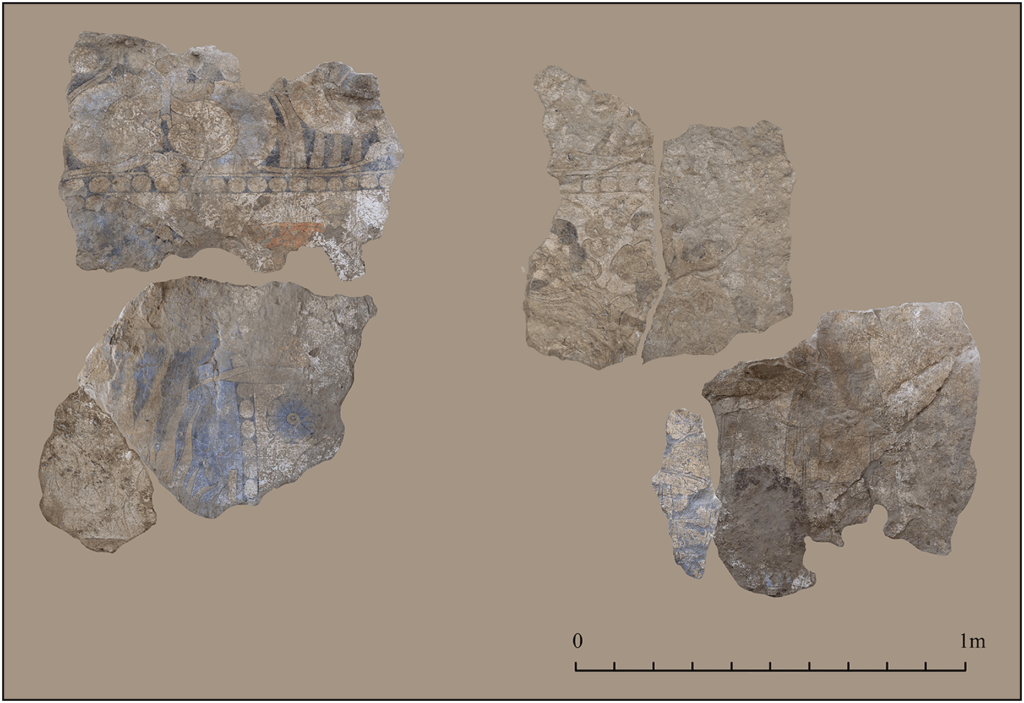 Reconstructed placement of the painting fragments from the scene of fire worship. Credit: Michael Shenkar & Maria Gervais, Antiquity (2025).