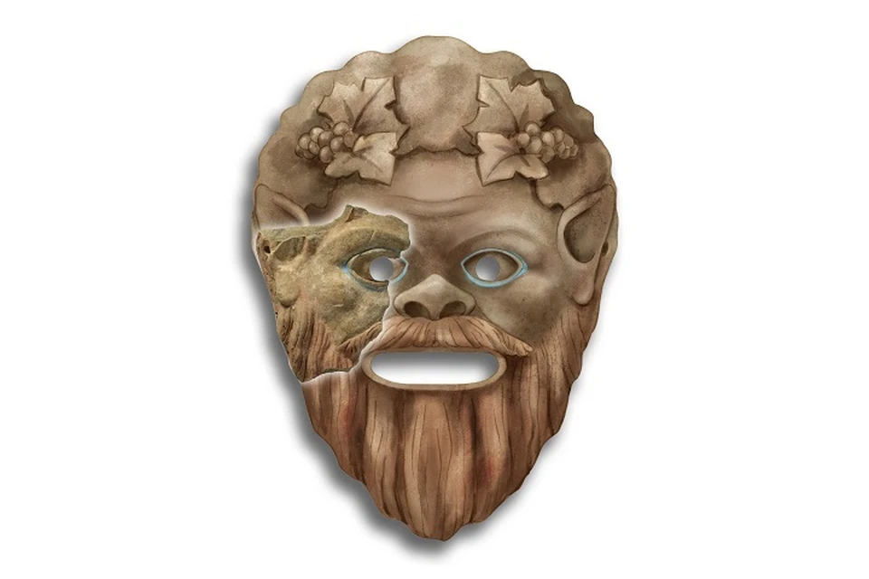 Artistic reconstruction of the satyr theater mask discovered in Phanagoria. Credit: Oleg Deripaska’s Volnoe Delo Foundation