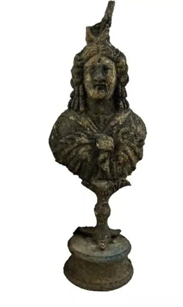 Archaeologists excavating the ancient city of Satala in northeastern Turkey have uncovered a rare 20-centimeter bronze bust of the Egyptian goddess Isis. Credit: AA