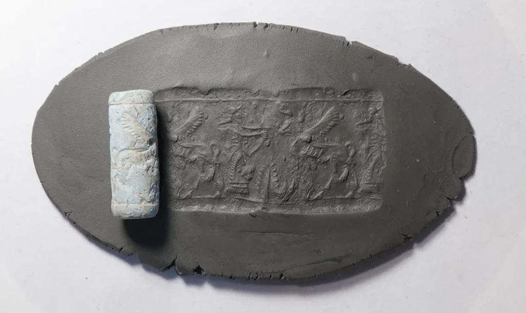 A cylinder seal characteristic of the Uruk Period, used in administrative and bureaucratic practices—symbols of organized authority and control. Credit: University of Coimbra