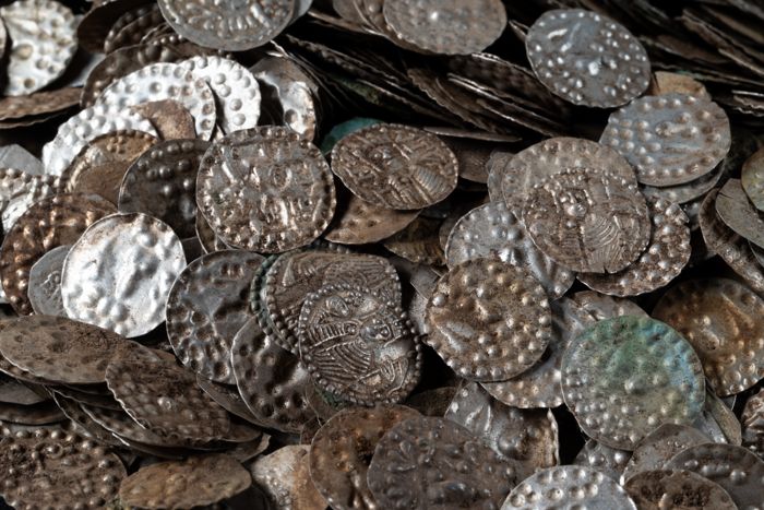 Details of coins from the medieval silver treasure found in the Stockholm area. Photo: Stockholm County Administrative Board