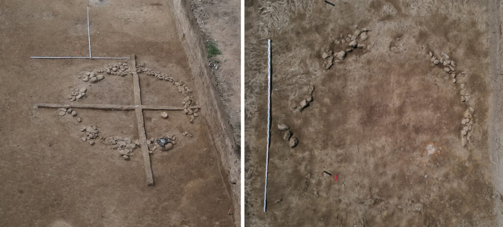 A circular arrangement of stones, likely remnants of the foundation of a tent-shaped dwelling. Credit: Institute of Archaeology of the Russian Academy of Sciences