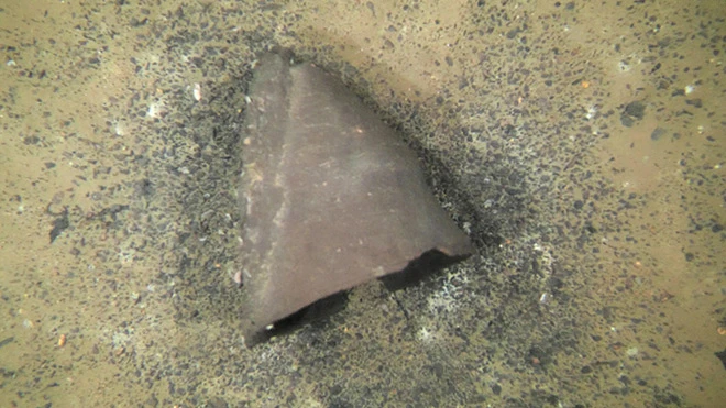 A nearly intact pottery piece was found 64 meters deep in Lake Biwako in Shiga Prefecture in October. Credit: Provided by the Nagahama city government and the Shiga prefectural government