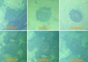 Pottery vessels observed on the lake floor using NMRI AUV technology, as reported in Latest Development Information on NMRI AUVs (2021).