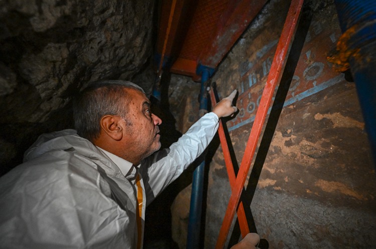 Though the main focus remains on exploration and documentation, the team has also taken essential measures to stabilize and protect the delicate murals. Credit: AA