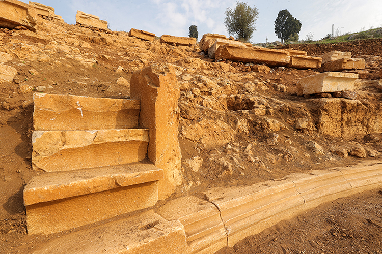 The ancient theatre, located on a hill overlooking Uluabat Lake in Bursa’s Nilüfer district, is believed to have been capable of accommodating around 5,000 spectators. Credit: Mustafa Yılmaz/AA