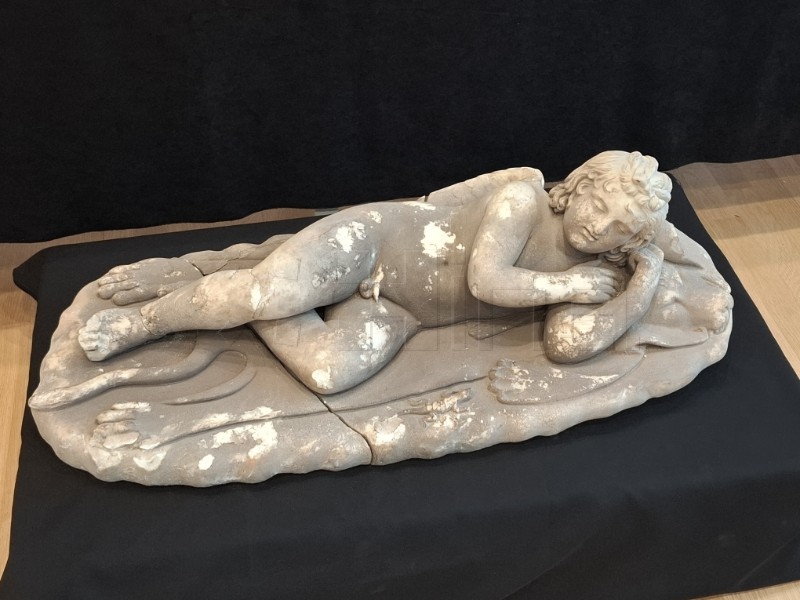 Archaeologists uncovered a finely carved marble sculpture of a “Sleeping Cupid,” dating back to the 2nd century CE. Credit: Archaeological Museum of Istria, via Facebook