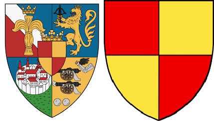 Examples of commonly depicted Tott family coats of arms. The knightly heraldic stone discovered in Vyborg, with its helmet and feathers, likely reflects a unique 15th-century regional variant differing from these standard depictions.